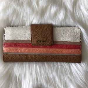 Fossil Pink and Coral Striped Wallet